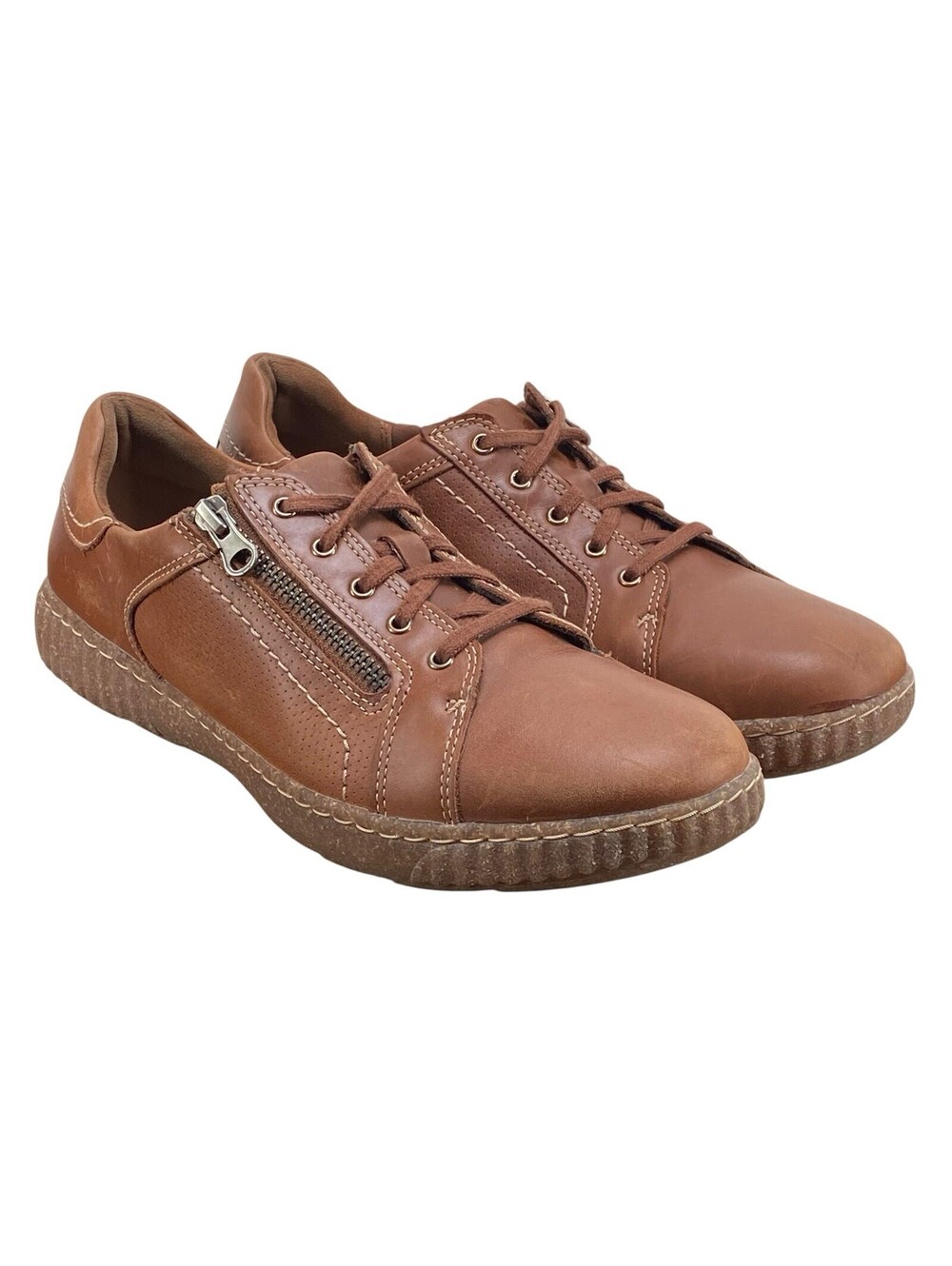 Clarks Collection Adella Step Leather Sneakers Women’s 11 Brown Side Zip